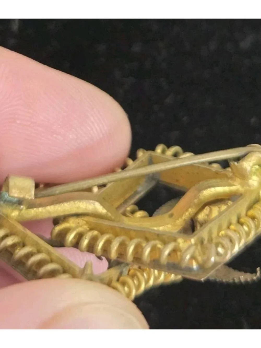 Antique Victorian Gilt Brass Brooch Paste Stones & Red Glass, Added Safety Chain - Picture 8 of 16